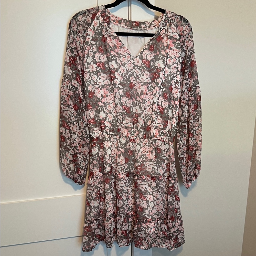 Floral Pink and Gray Women's Dress